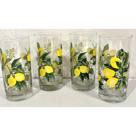 Royal Norfolk Other - Vintage Set Of 4 Crisa Glassware Royal Norfolk Lemon Tree Tumblers 1970s 16 Oz
